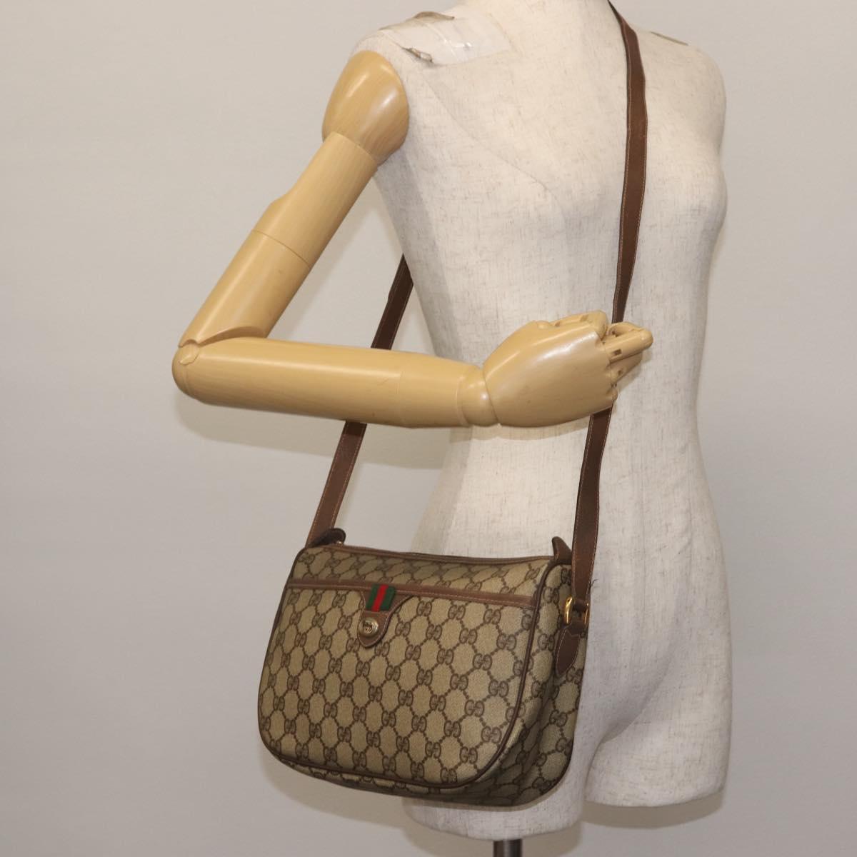 GUCCI GG Supreme Web Sherry Line Shoulder Bag PVC Beige 89 02 077 Auth BA6200
