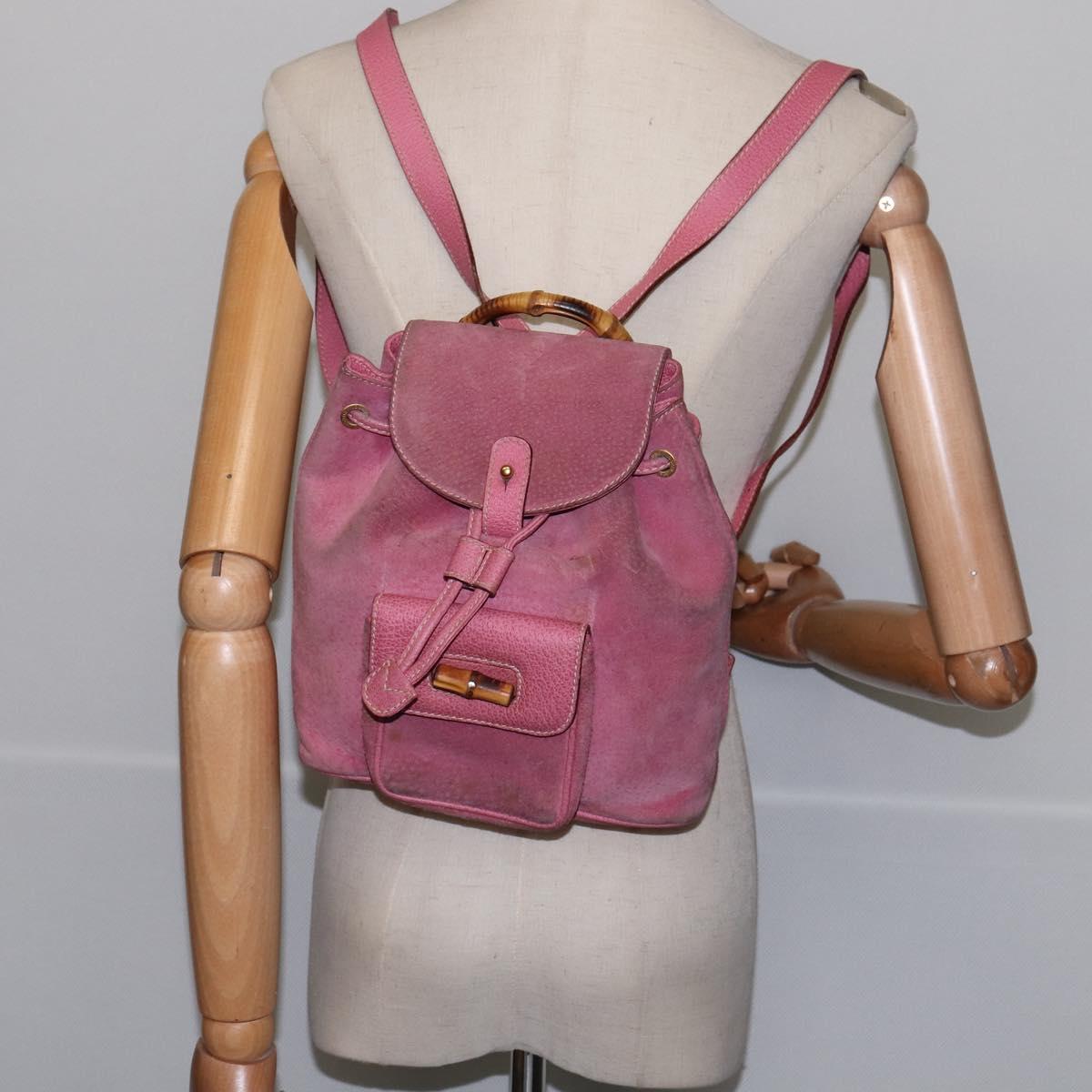 GUCCI Bamboo Backpack Suede Pink Gold 003 2034 0030 Auth BA6202