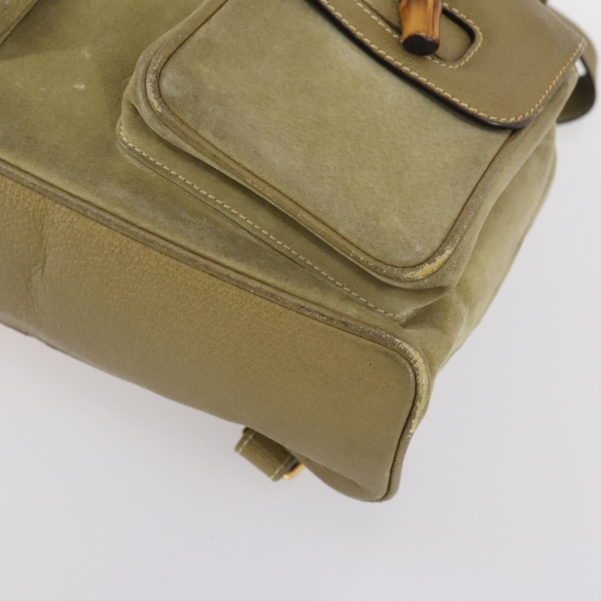 GUCCI Bamboo Backpack Suede Khaki Gold 003 58 0016 Auth BA6204