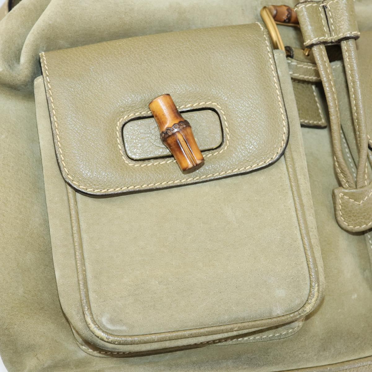 GUCCI Bamboo Backpack Suede Khaki Gold 003 58 0016 Auth BA6204