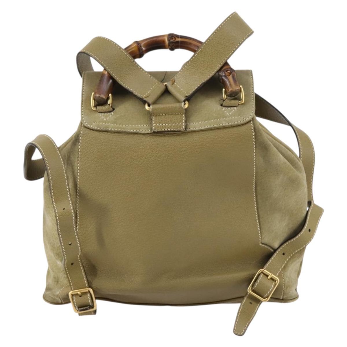 GUCCI Bamboo Backpack Suede Khaki Gold 003 58 0016 Auth BA6204