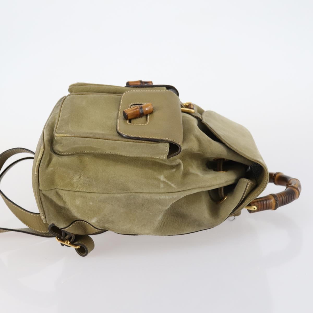GUCCI Bamboo Backpack Suede Khaki Gold 003 58 0016 Auth BA6204