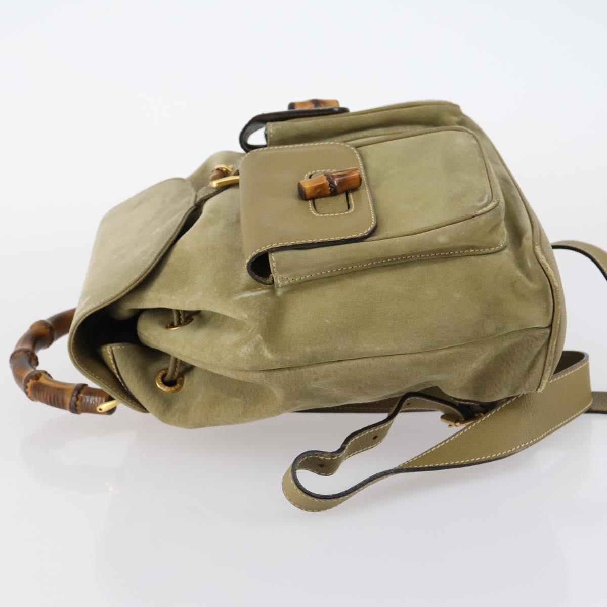 GUCCI Bamboo Backpack Suede Khaki Gold 003 58 0016 Auth BA6204