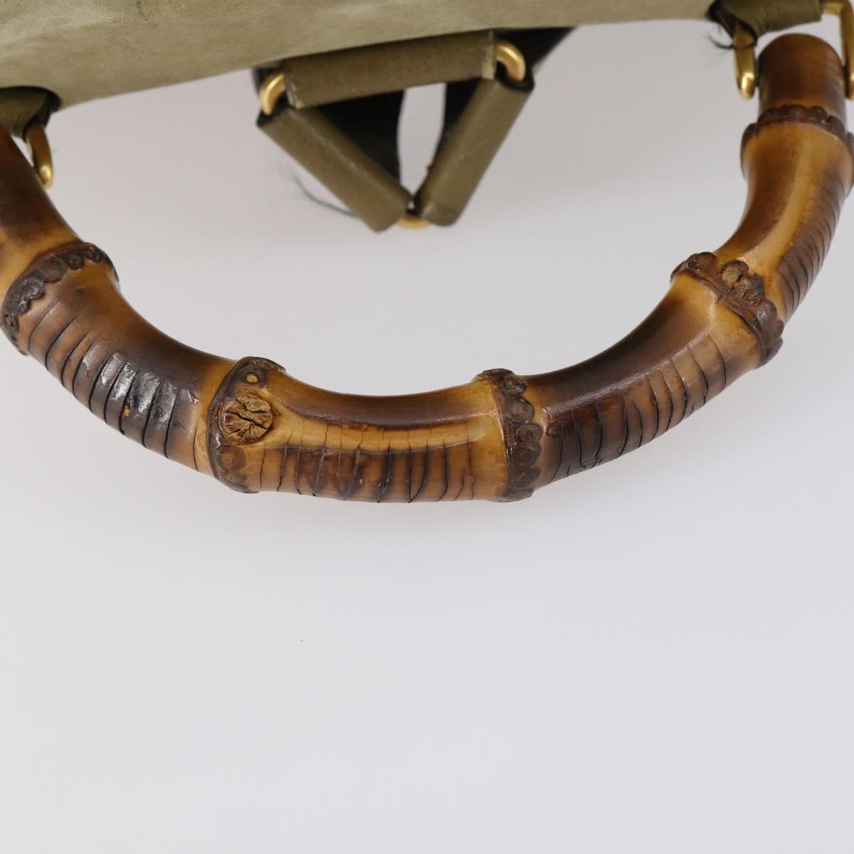 GUCCI Bamboo Backpack Suede Khaki Gold 003 58 0016 Auth BA6204