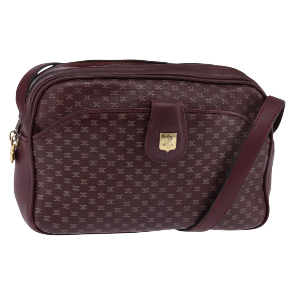 CELINE Macadam Canvas Shoulder Bag Bordeaux Gold Auth BA6206