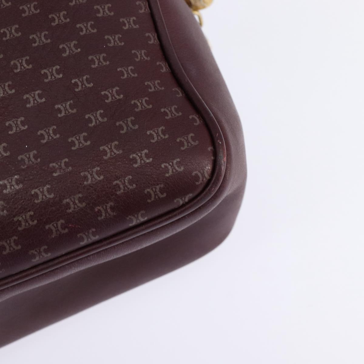 CELINE Macadam Canvas Shoulder Bag Bordeaux Gold Auth BA6206