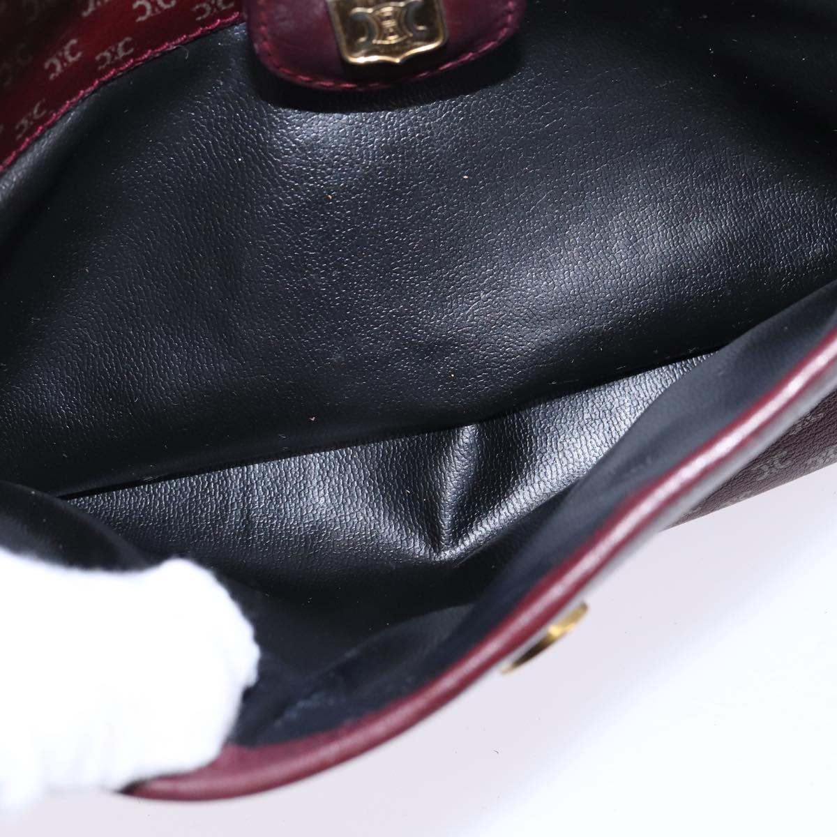 CELINE Macadam Canvas Shoulder Bag Bordeaux Gold Auth BA6206