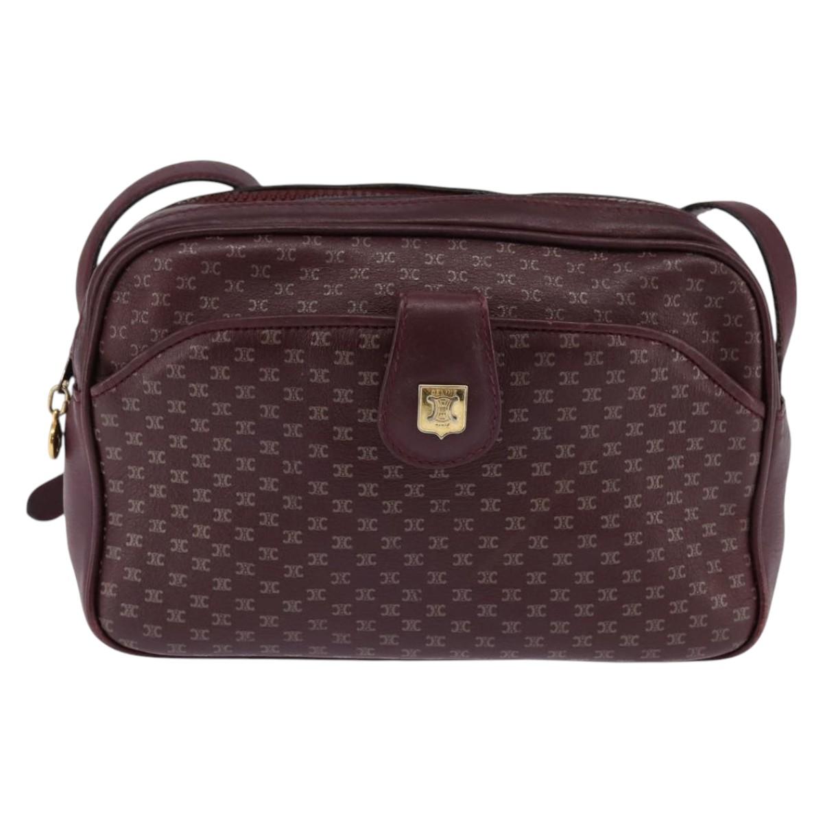 CELINE Macadam Canvas Shoulder Bag Bordeaux Gold Auth BA6206