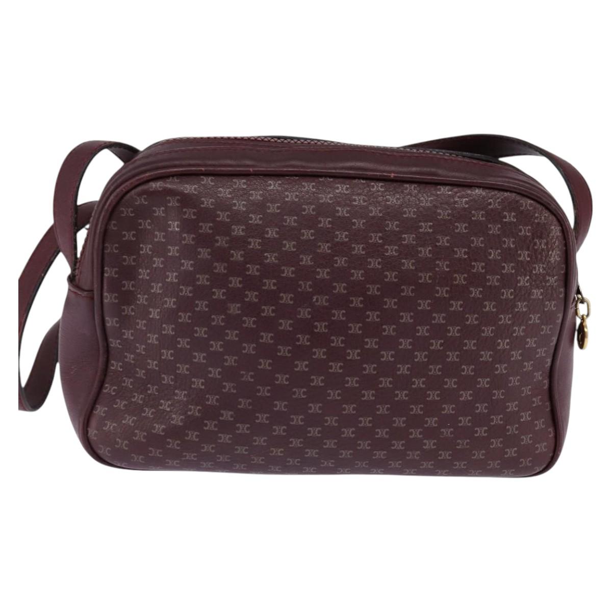 CELINE Macadam Canvas Shoulder Bag Bordeaux Gold Auth BA6206