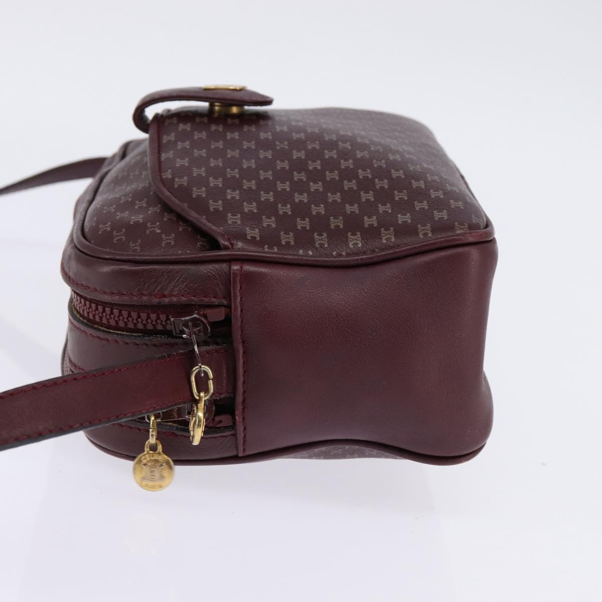 CELINE Macadam Canvas Shoulder Bag Bordeaux Gold Auth BA6206