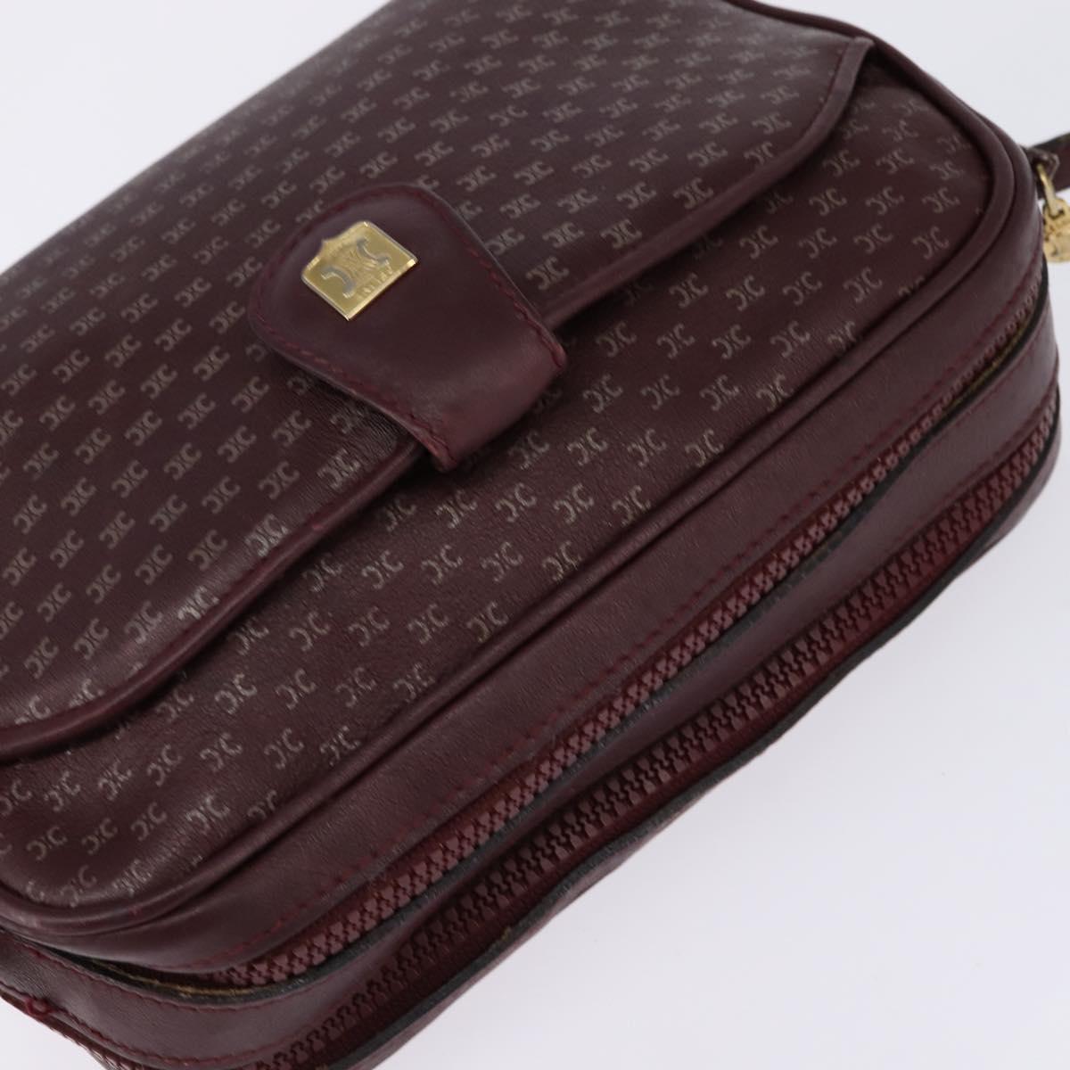 CELINE Macadam Canvas Shoulder Bag Bordeaux Gold Auth BA6206