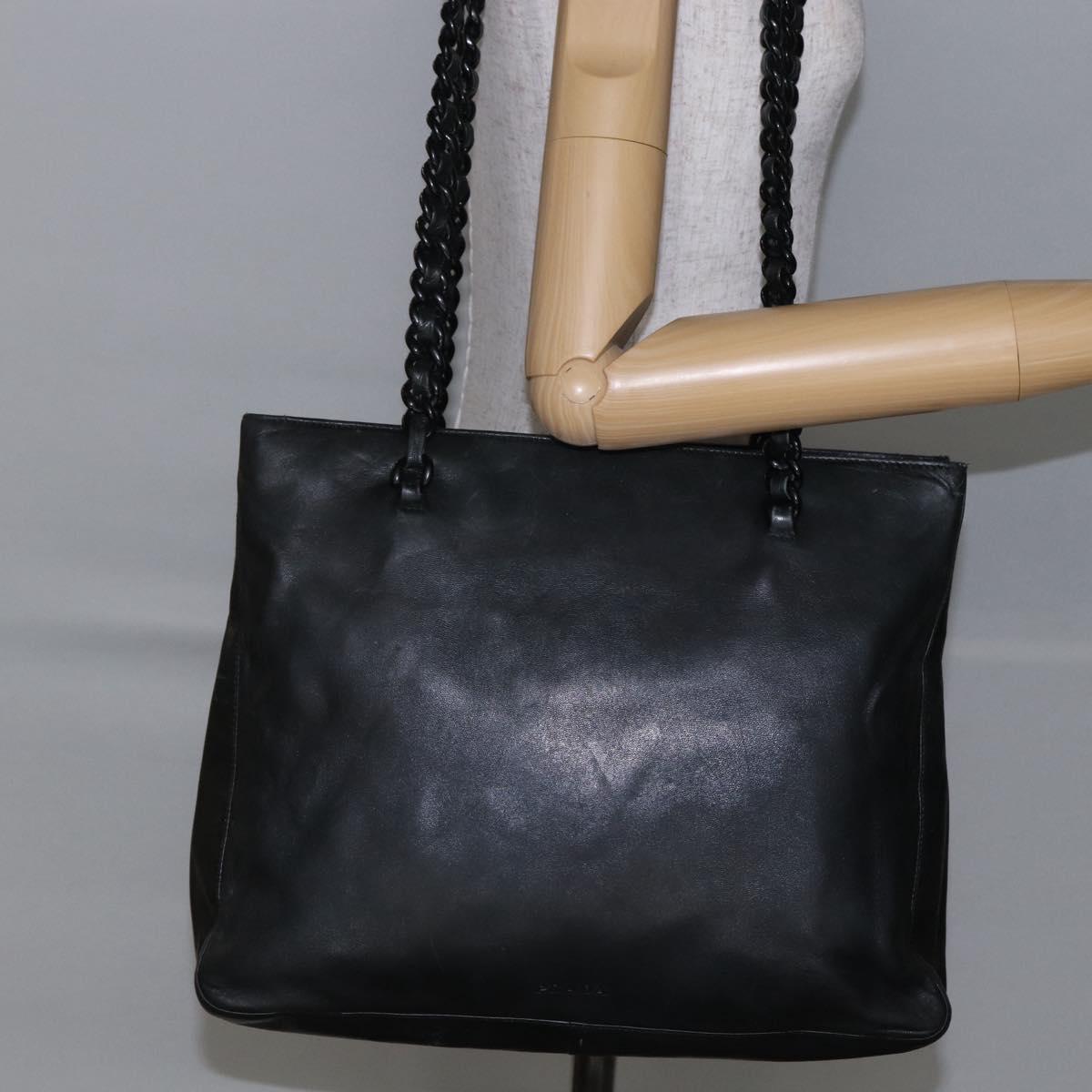 PRADA Shoulder Bag Leather Black Auth BA6207