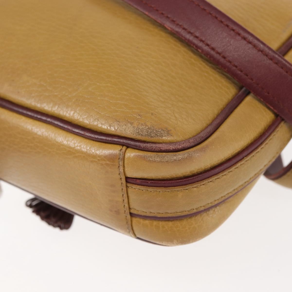CARTIER Shoulder Bag Leather Beige Gold Auth BA6209