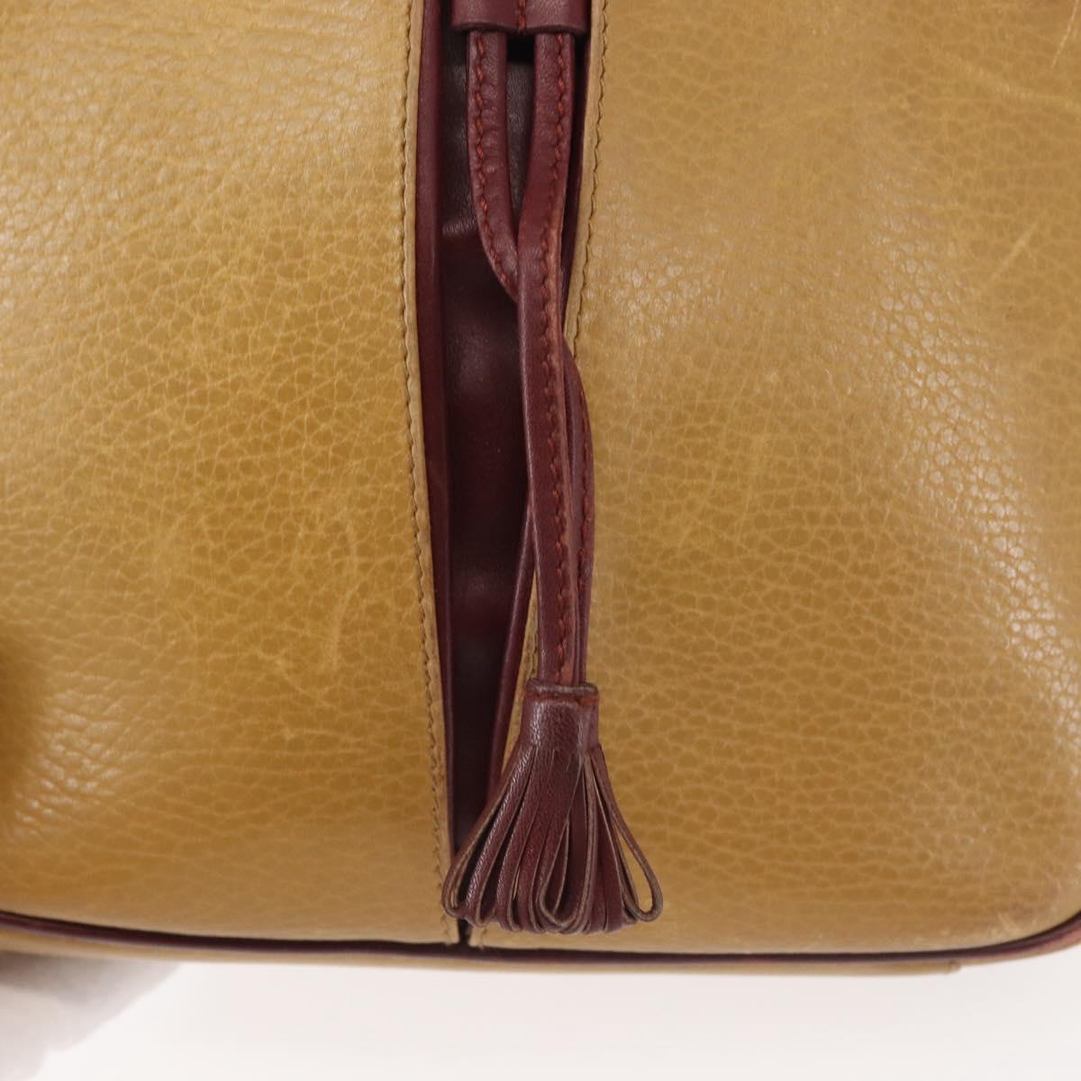 CARTIER Shoulder Bag Leather Beige Gold Auth BA6209