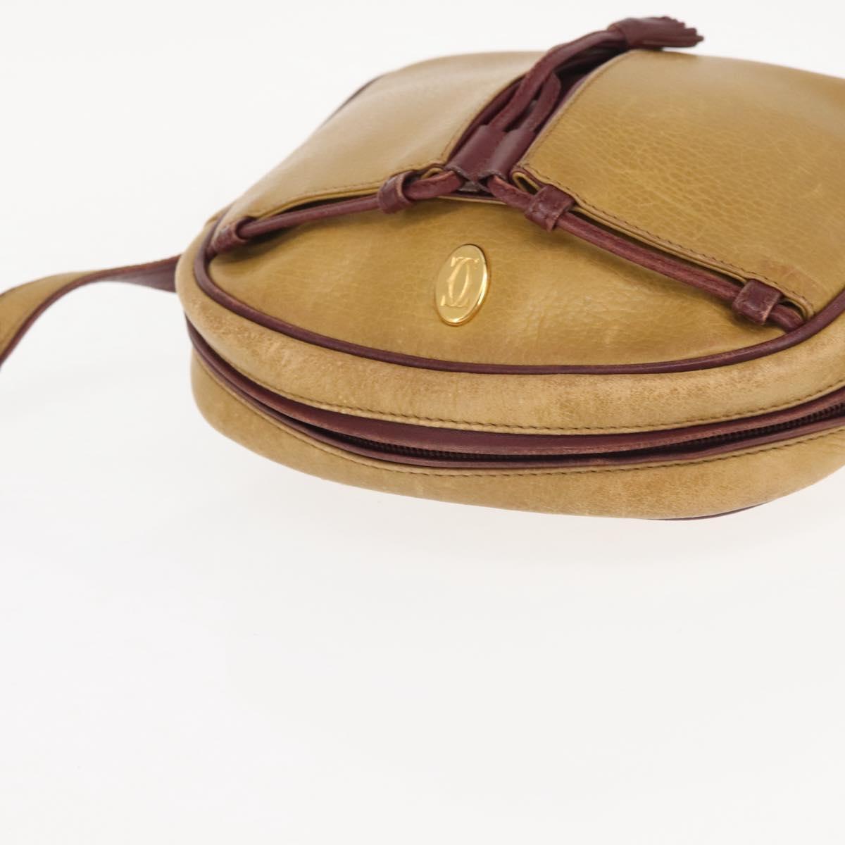 CARTIER Shoulder Bag Leather Beige Gold Auth BA6209