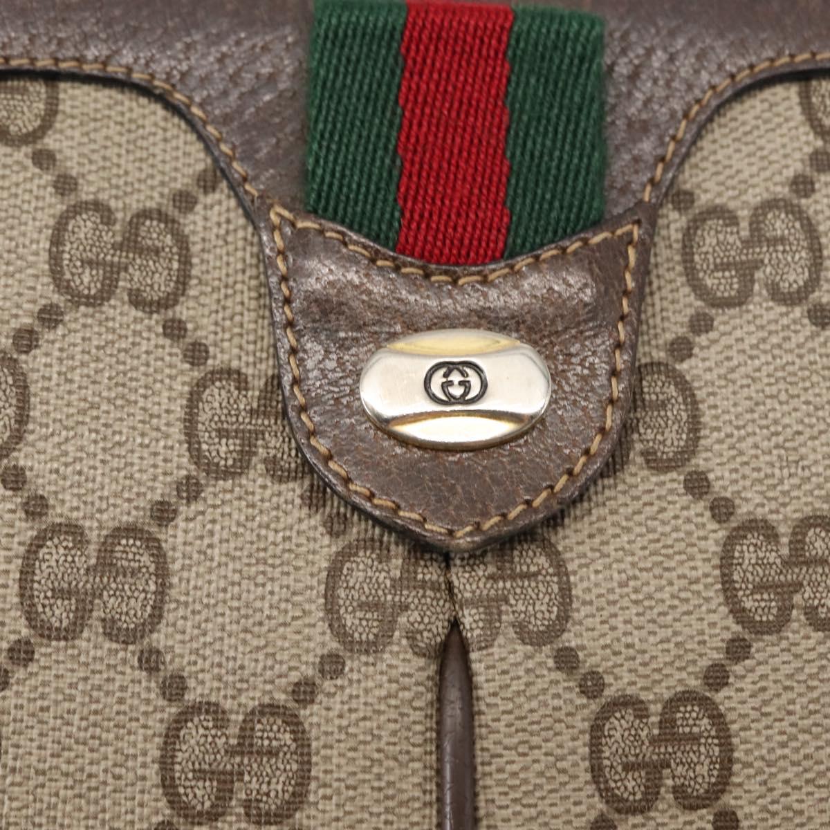 GUCCI GG Supreme Web Sherry Line Bag PVC Beige Gold Red 904 02 047 Auth BA6221