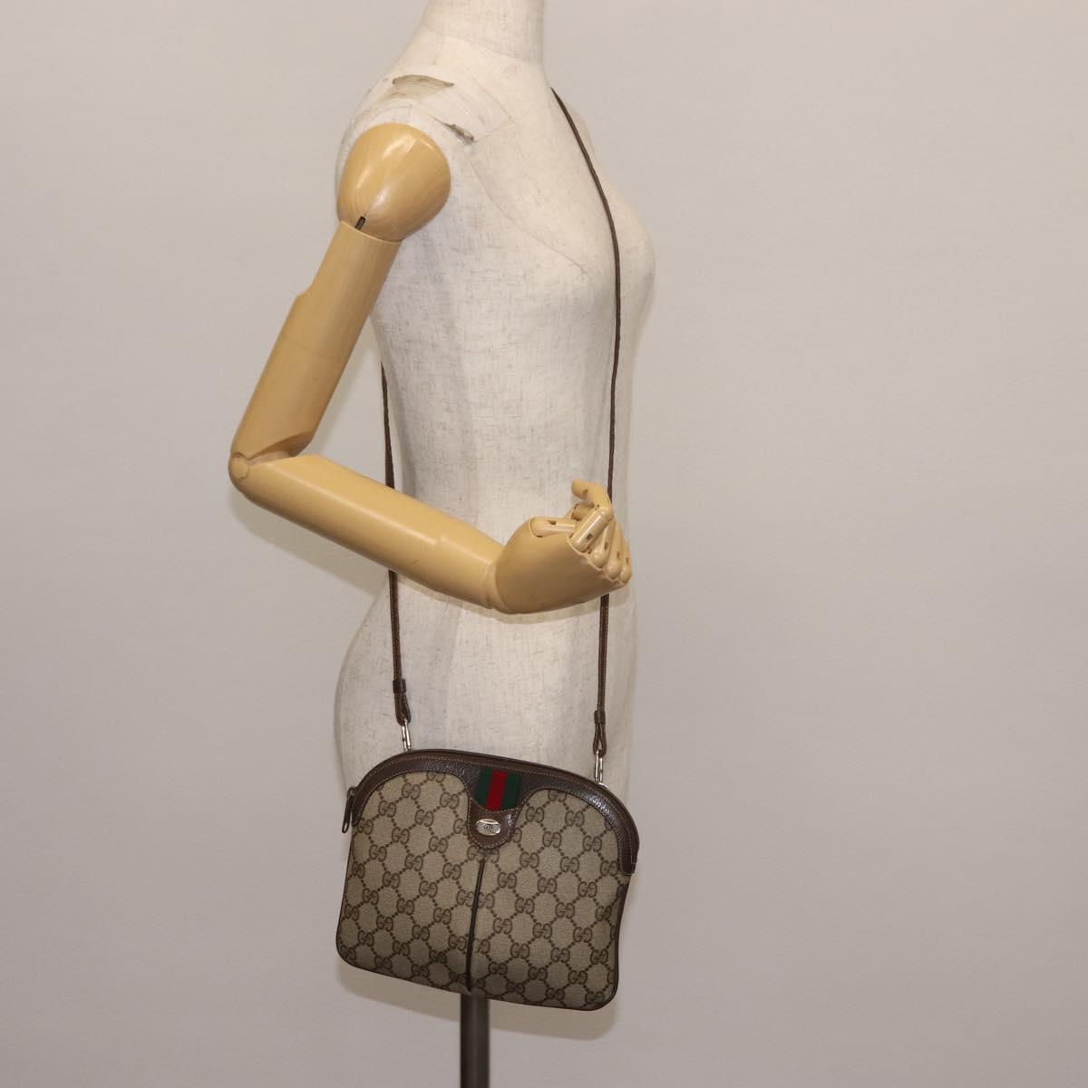 GUCCI GG Supreme Web Sherry Line Bag PVC Beige Gold Red 904 02 047 Auth BA6221