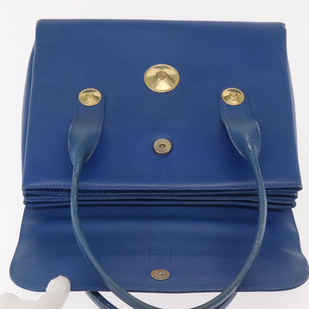 MCM Hand Bag Leather Blue Gold Auth BA6222