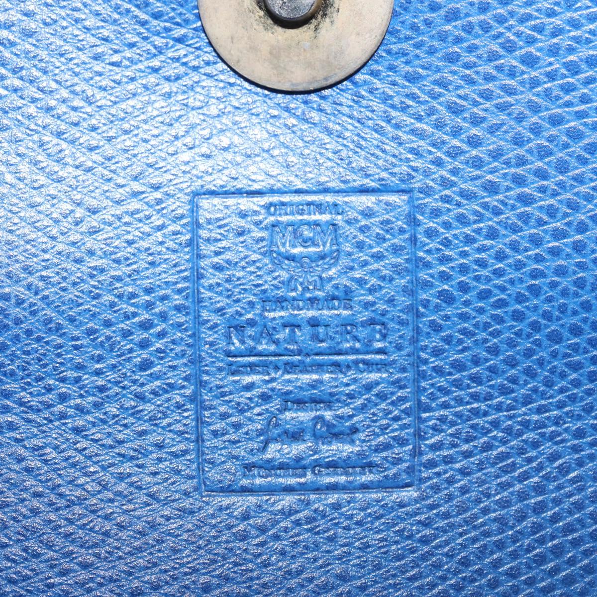 MCM Hand Bag Leather Blue Gold Auth BA6222