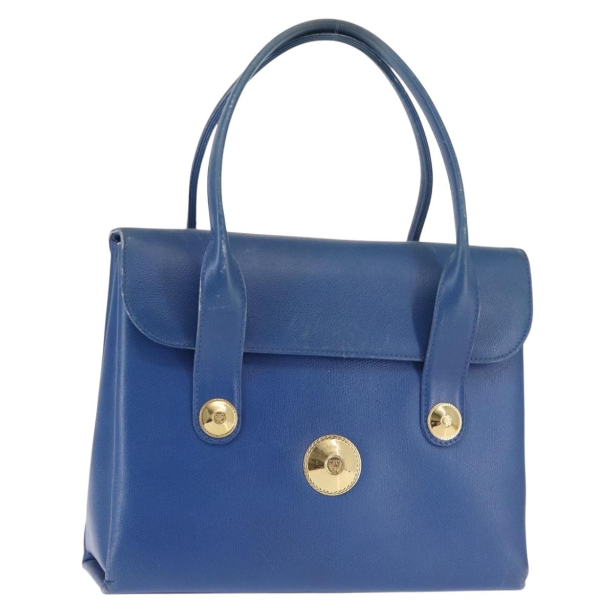 MCM Hand Bag Leather Blue Gold Auth BA6222
