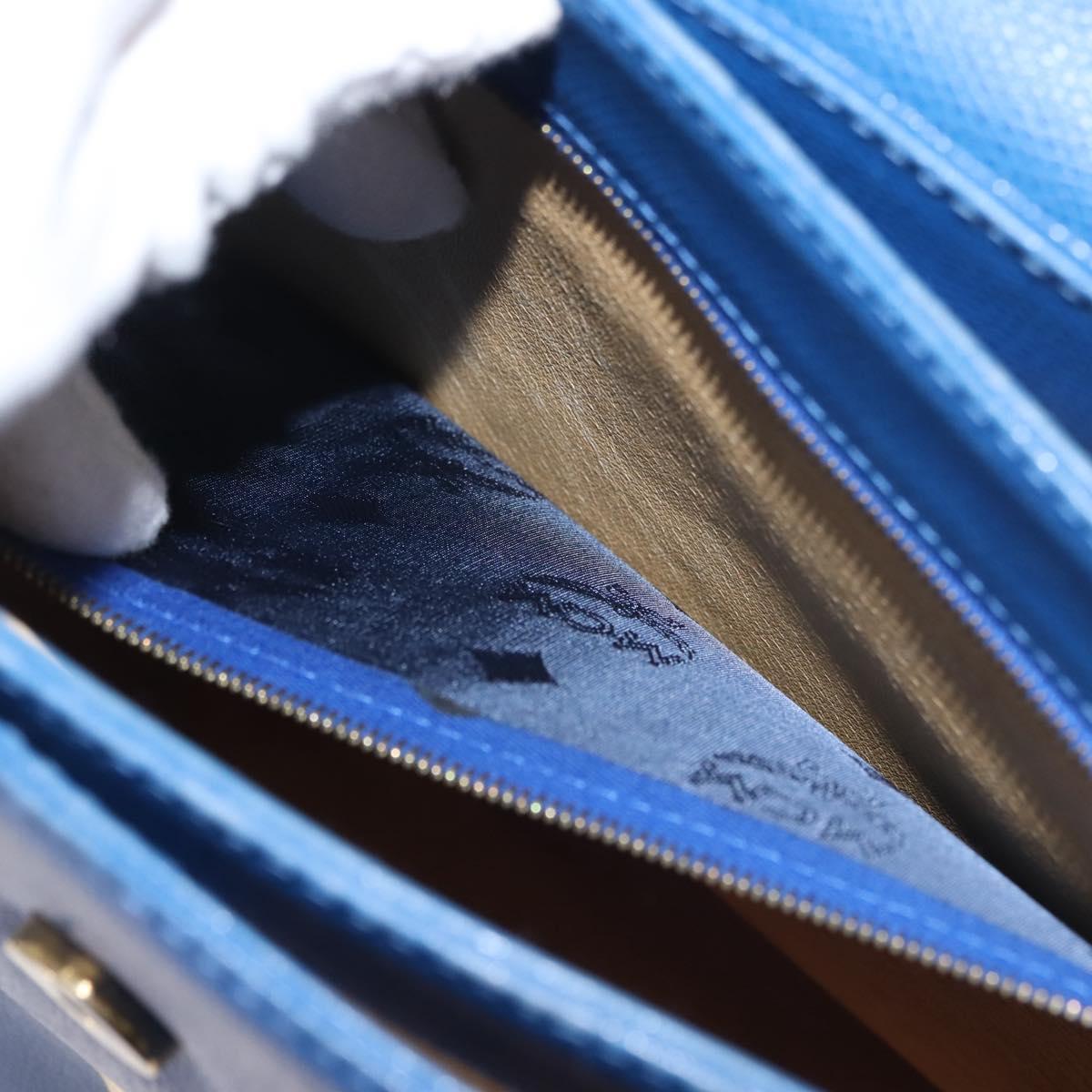 MCM Hand Bag Leather Blue Gold Auth BA6222