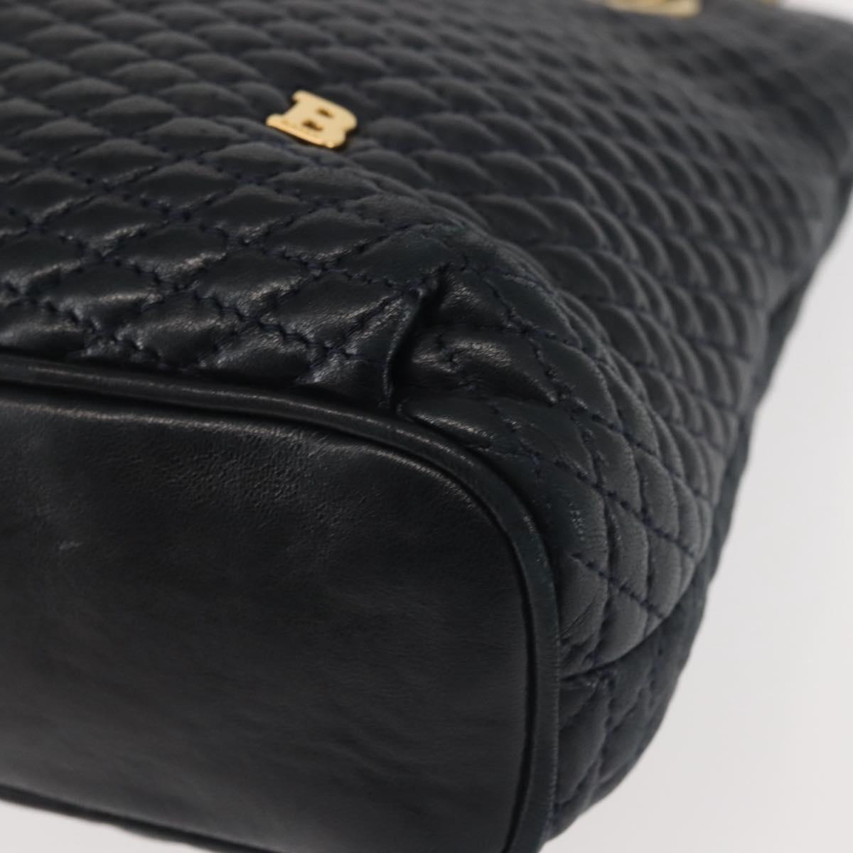 BALLY Chain Shoulder Bag Leather Navy Gold Auth BA6225