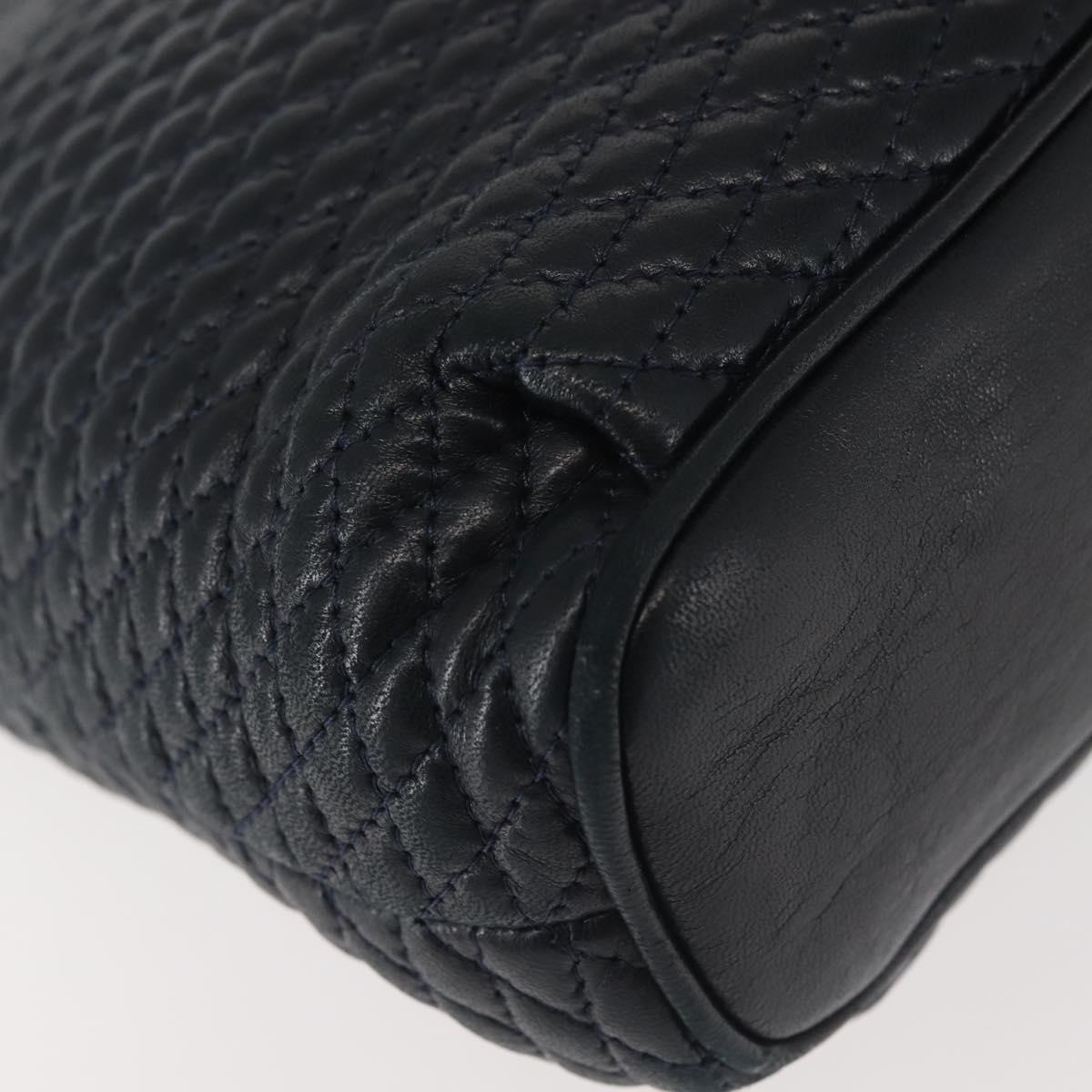 BALLY Chain Shoulder Bag Leather Navy Gold Auth BA6225