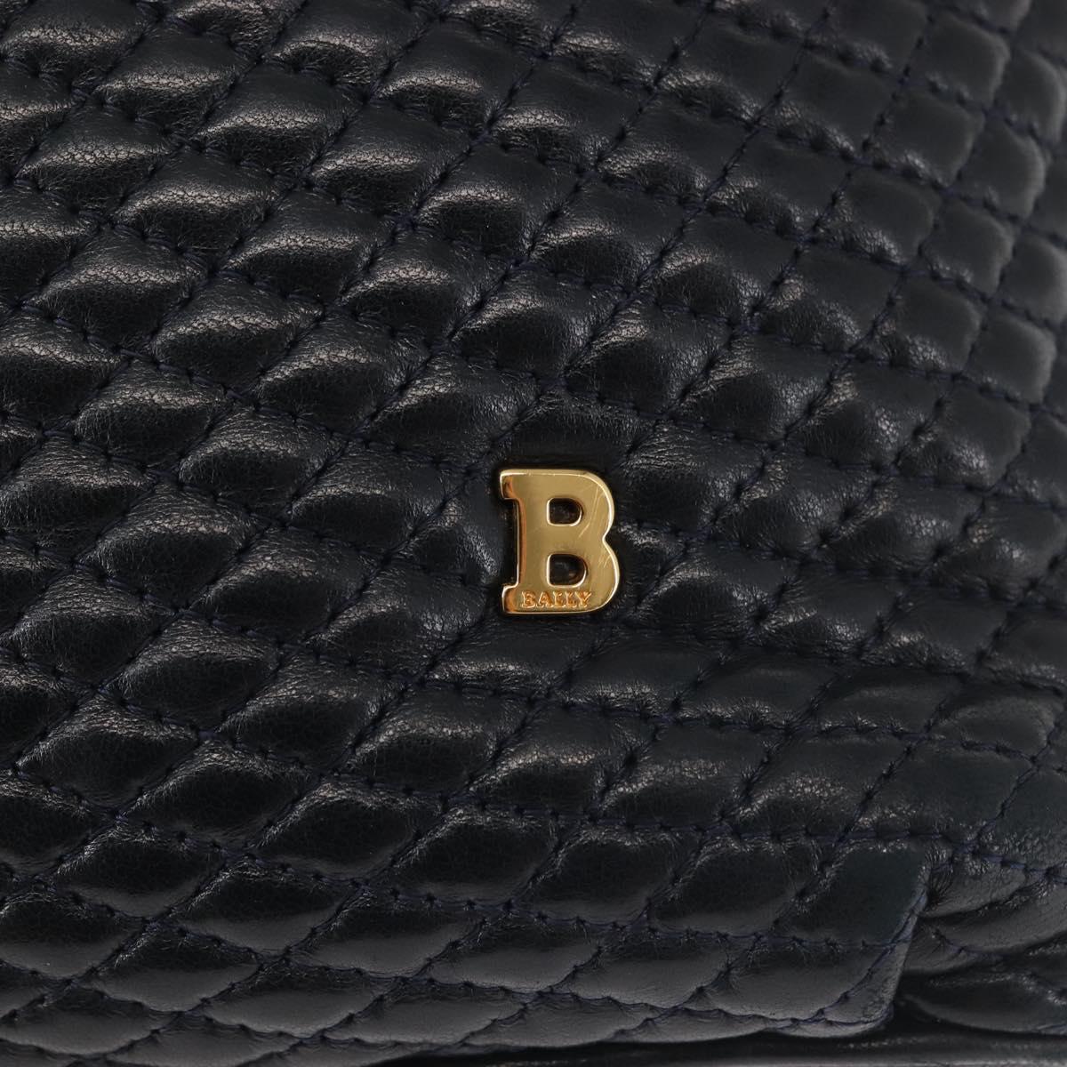 BALLY Chain Shoulder Bag Leather Navy Gold Auth BA6225