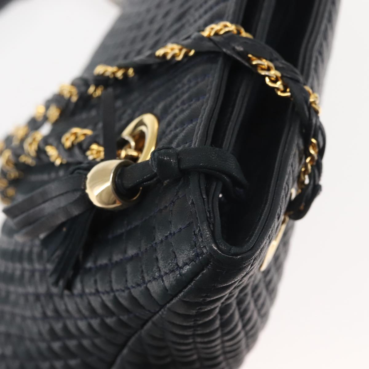 BALLY Chain Shoulder Bag Leather Navy Gold Auth BA6225