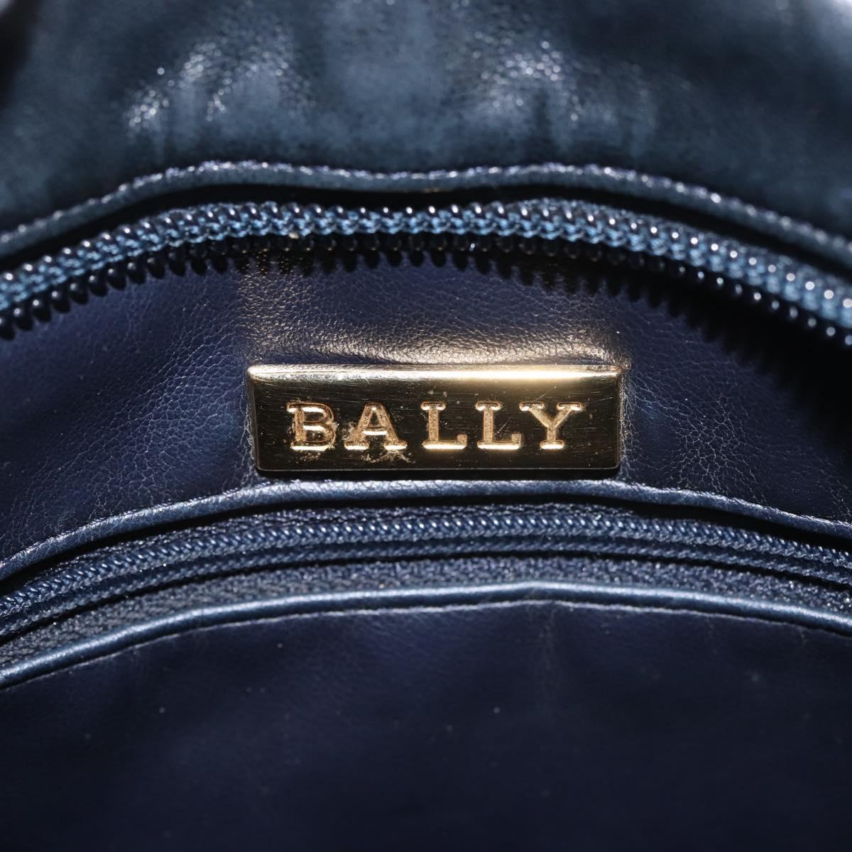 BALLY Chain Shoulder Bag Leather Navy Gold Auth BA6225