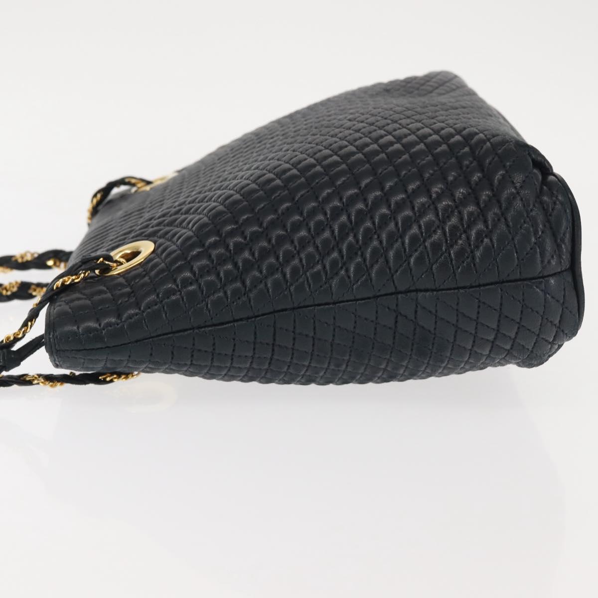 BALLY Chain Shoulder Bag Leather Navy Gold Auth BA6225