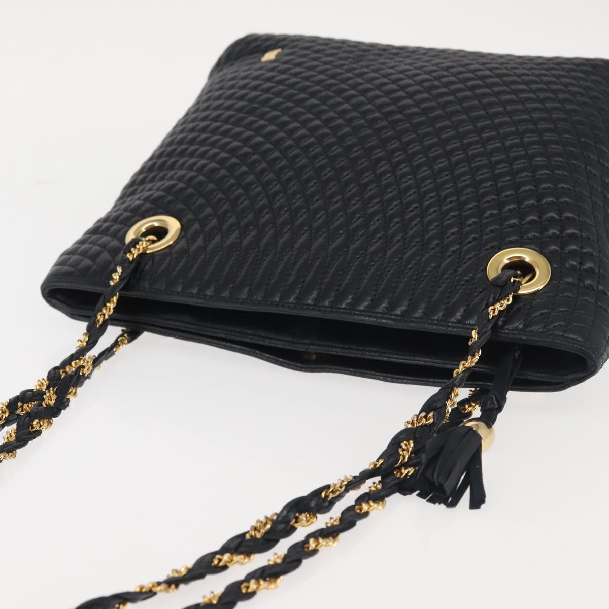 BALLY Chain Shoulder Bag Leather Navy Gold Auth BA6225