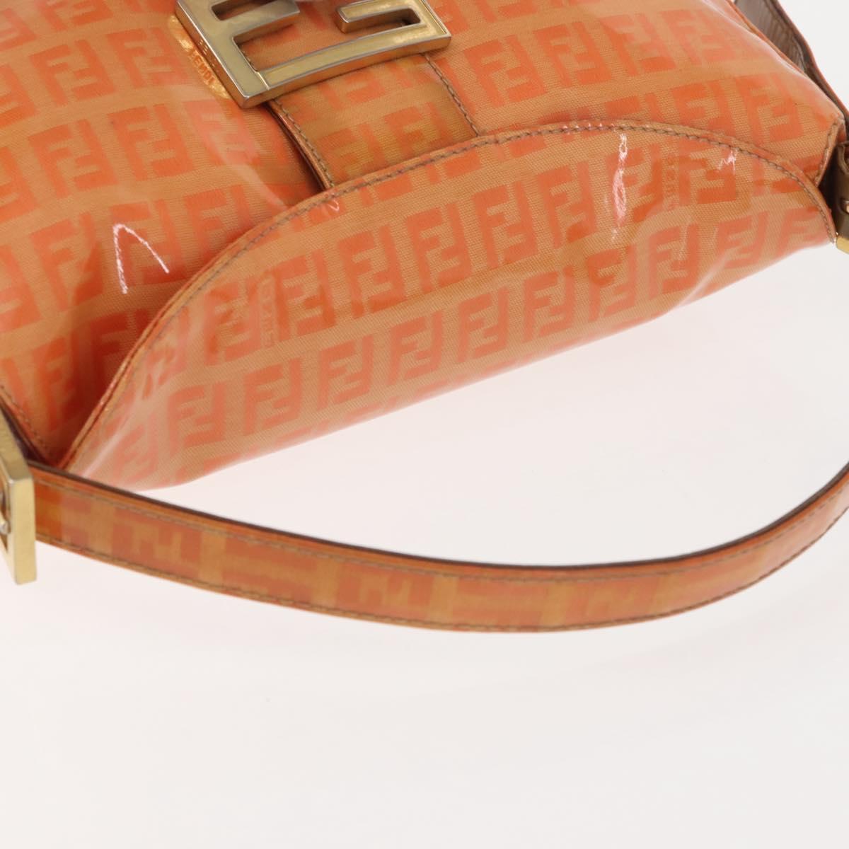FENDI Zucchino Canvas Mamma Baguette Shoulder Bag Enamel Orange Gold Auth BA6226