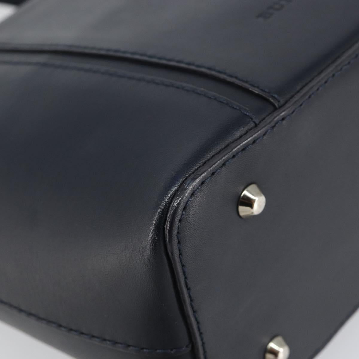 BURBERRY Hand Bag Leather Navy Silver Auth BA6227