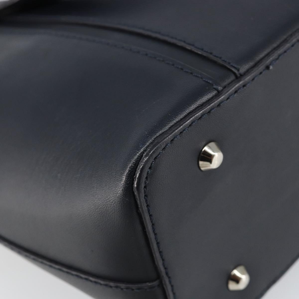 BURBERRY Hand Bag Leather Navy Silver Auth BA6227