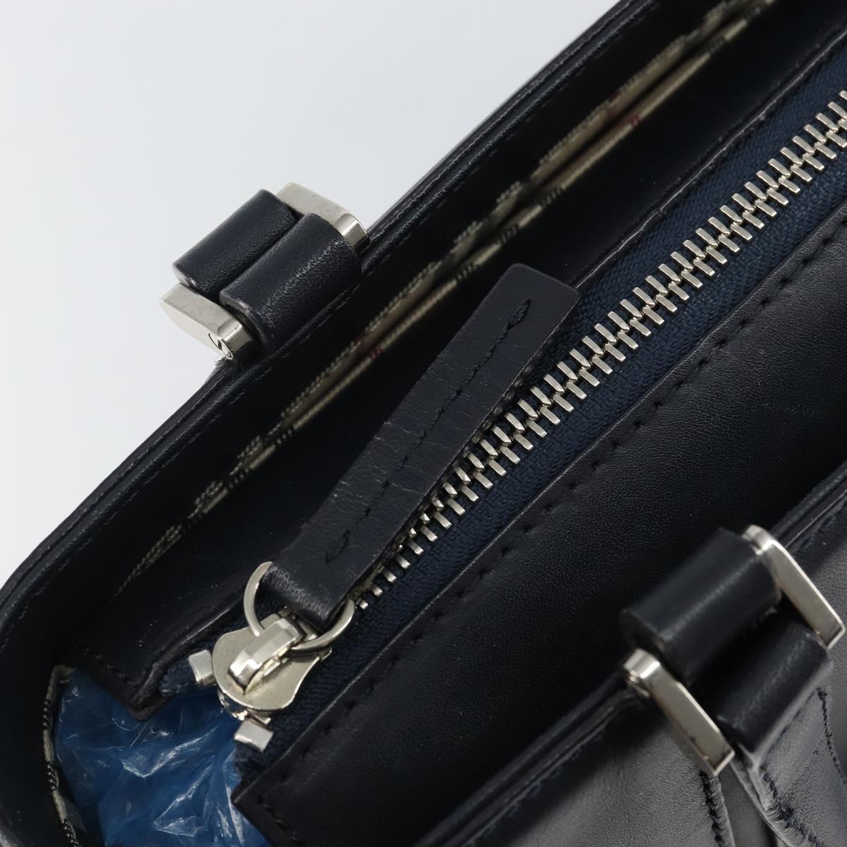 BURBERRY Hand Bag Leather Navy Silver Auth BA6227