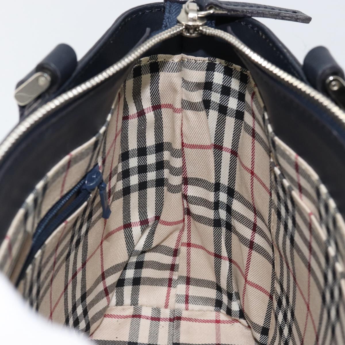 BURBERRY Hand Bag Leather Navy Silver Auth BA6227
