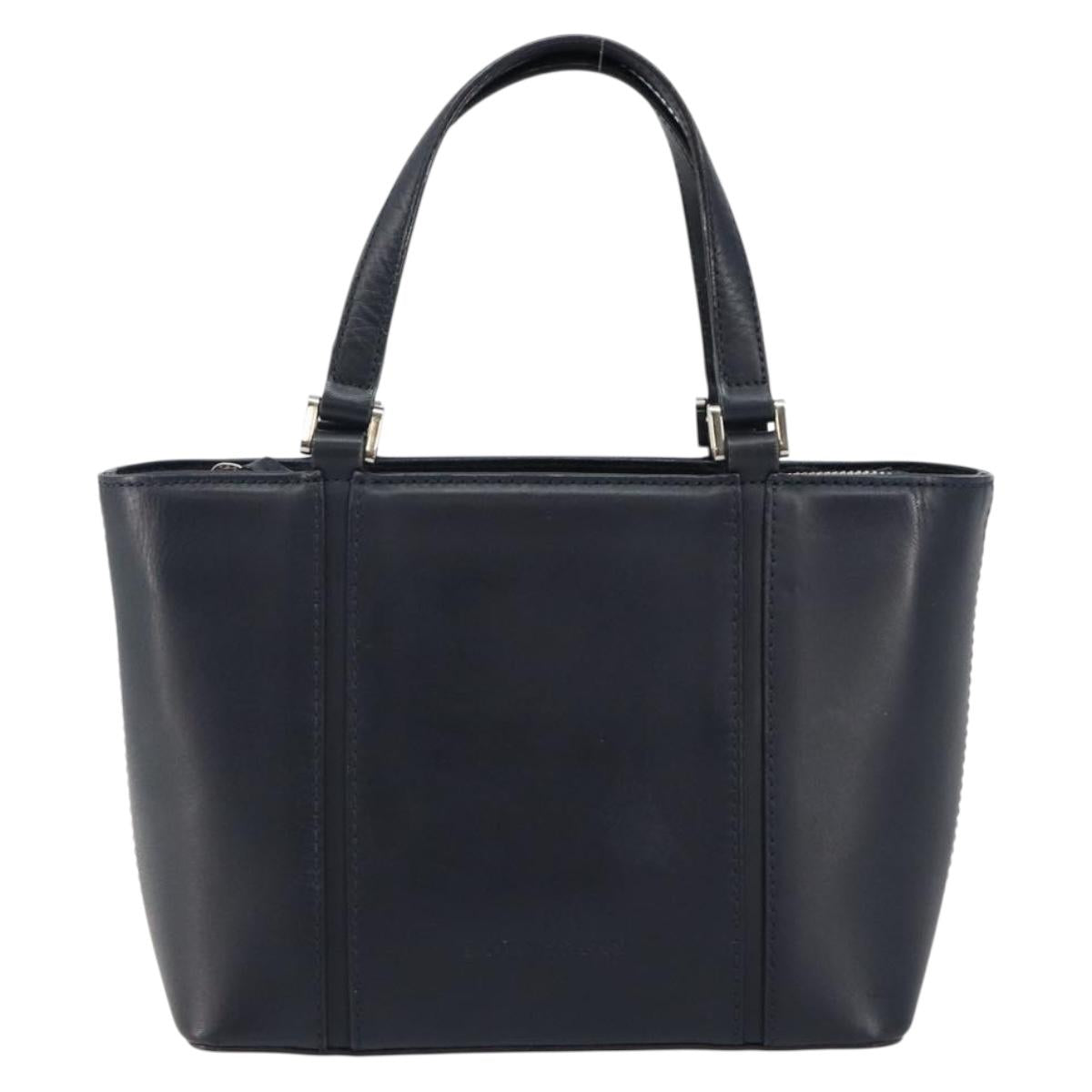 BURBERRY Hand Bag Leather Navy Silver Auth BA6227