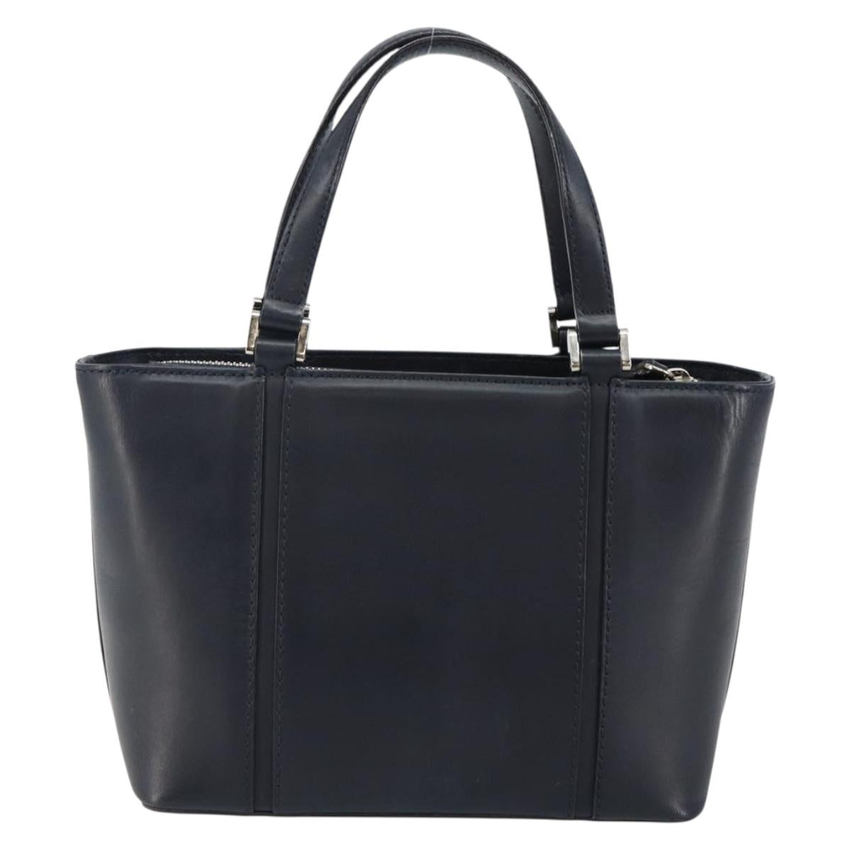 BURBERRY Hand Bag Leather Navy Silver Auth BA6227