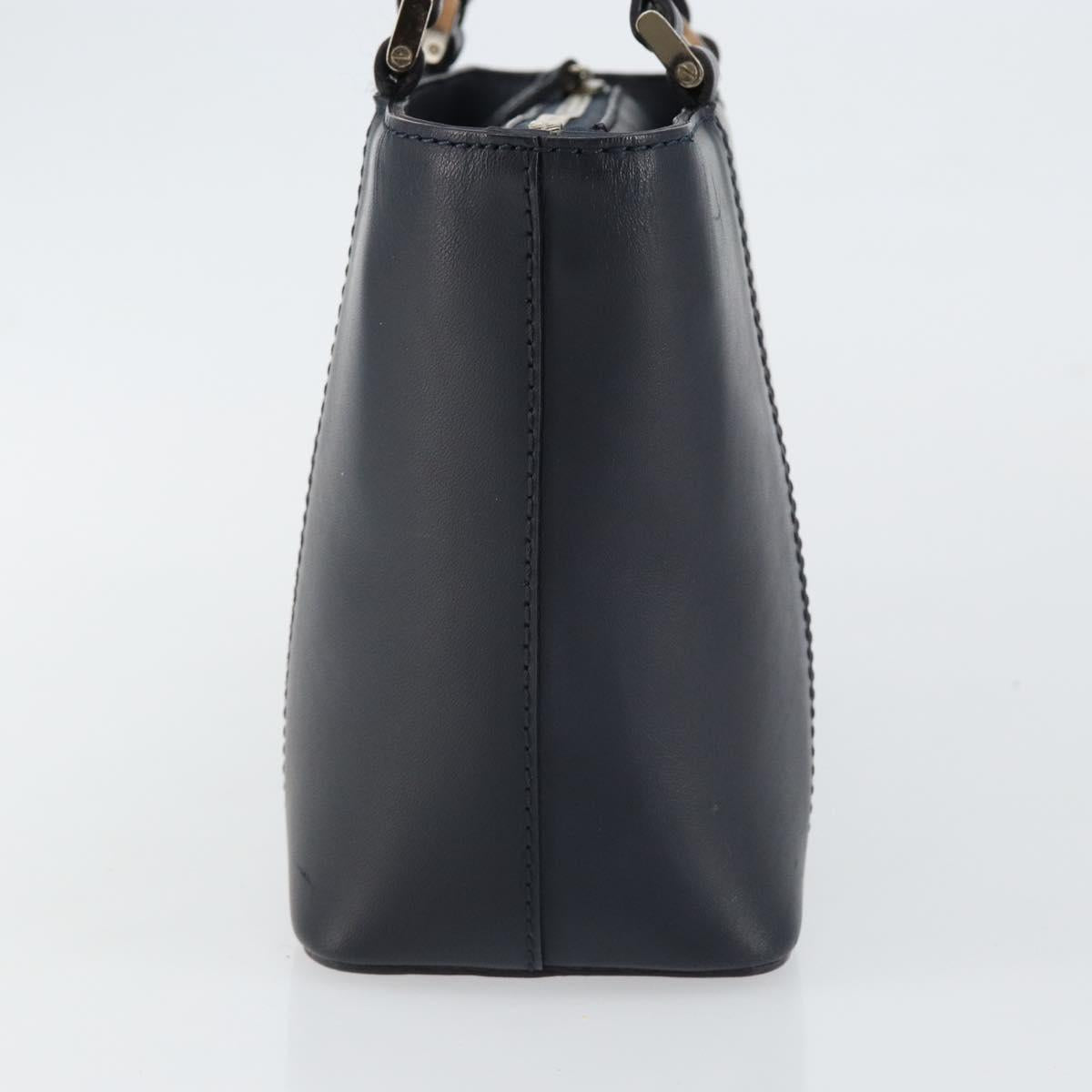 BURBERRY Hand Bag Leather Navy Silver Auth BA6227