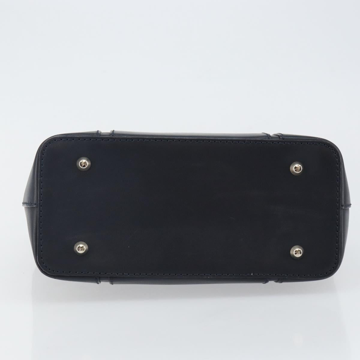 BURBERRY Hand Bag Leather Navy Silver Auth BA6227