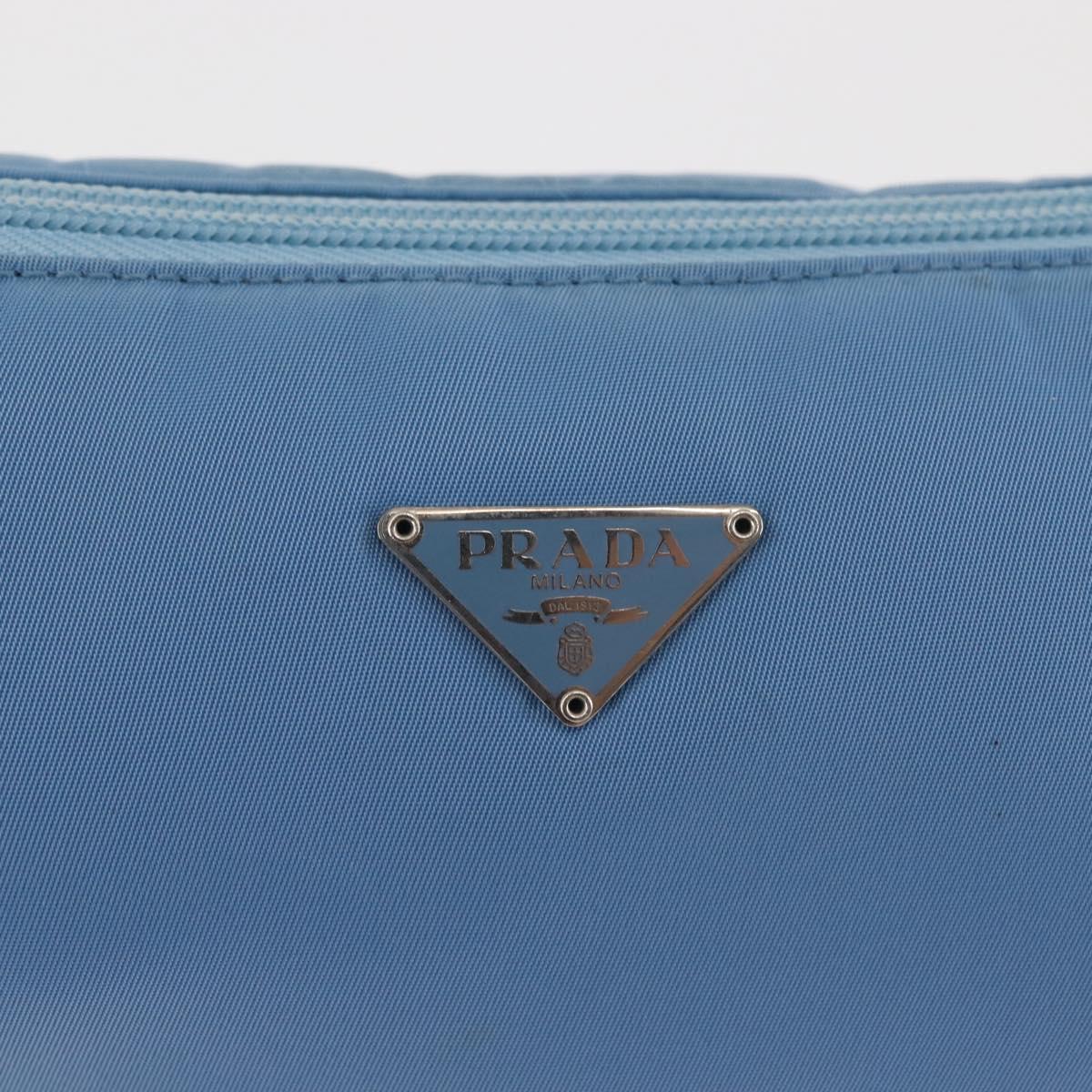 PRADA Accessory Pouch Nylon Light Blue Silver Auth BA6228