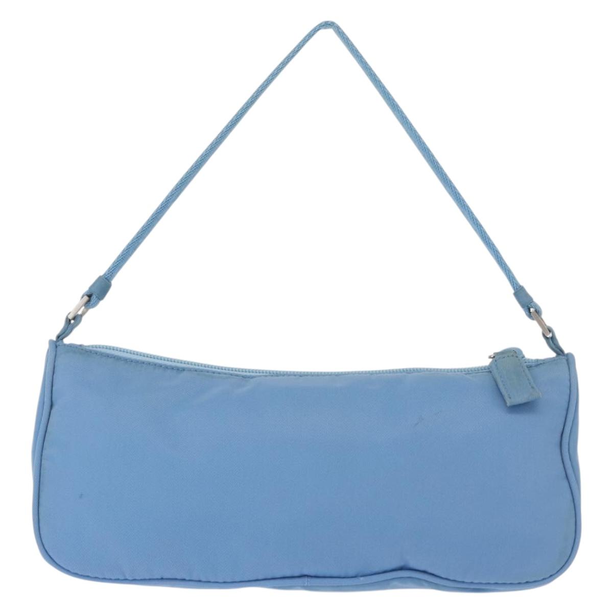 PRADA Accessory Pouch Nylon Light Blue Silver Auth BA6228