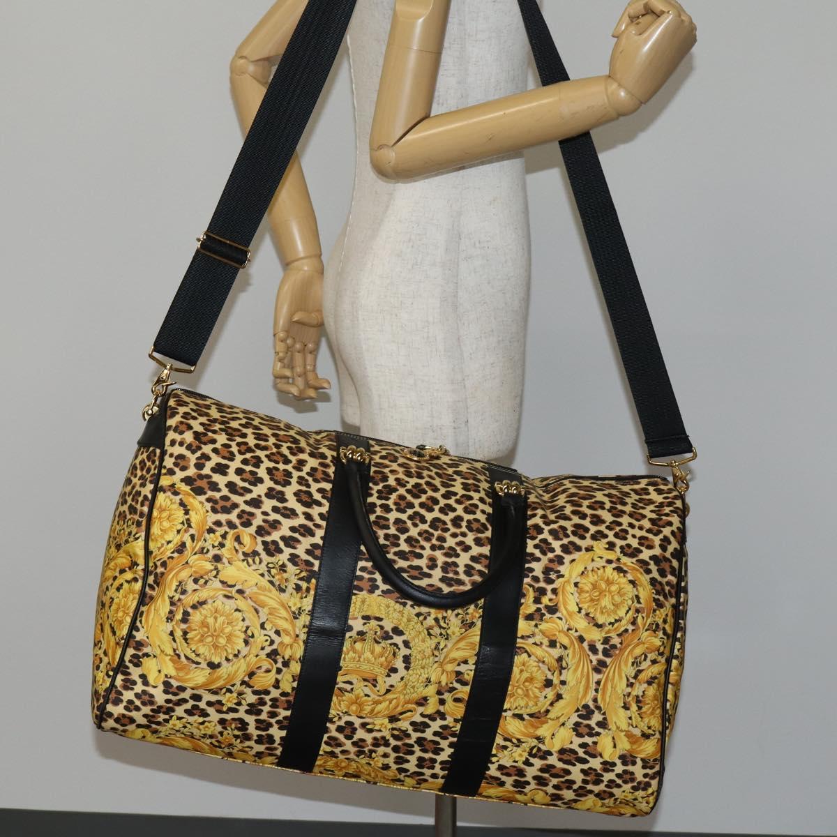 Gianni Versace Boston Bag PVC 2way Yellow Black gold Auth BA6230