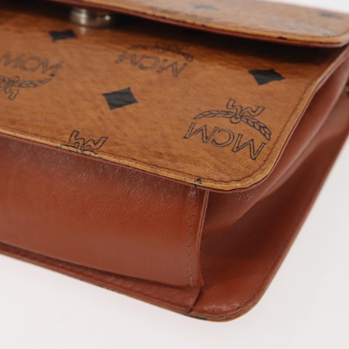 MCM Logogram Vicetos Chain Shoulder Bag PVC Leather Brown Gold Auth BA6231