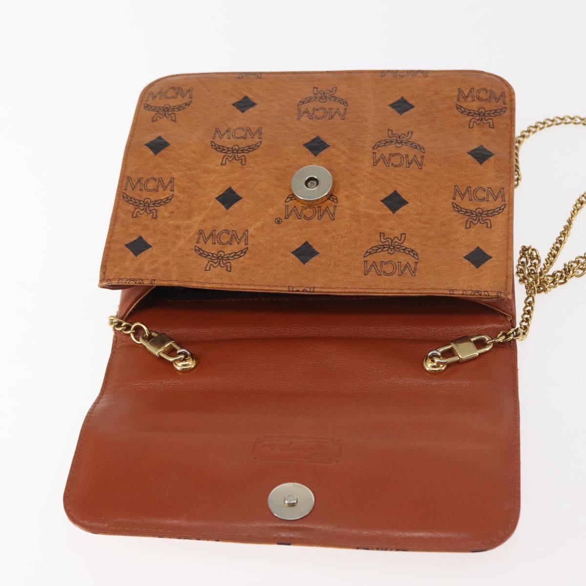 MCM Logogram Vicetos Chain Shoulder Bag PVC Leather Brown Gold Auth BA6231