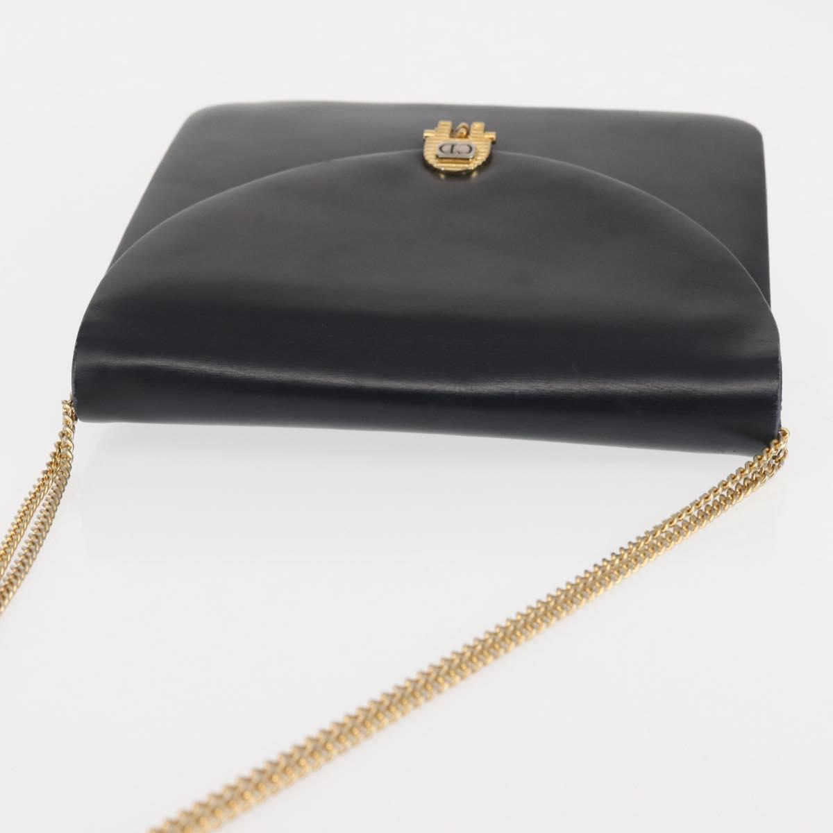 Christian Dior Chain Shoulder Bag Leather Navy Gold Auth BA6234