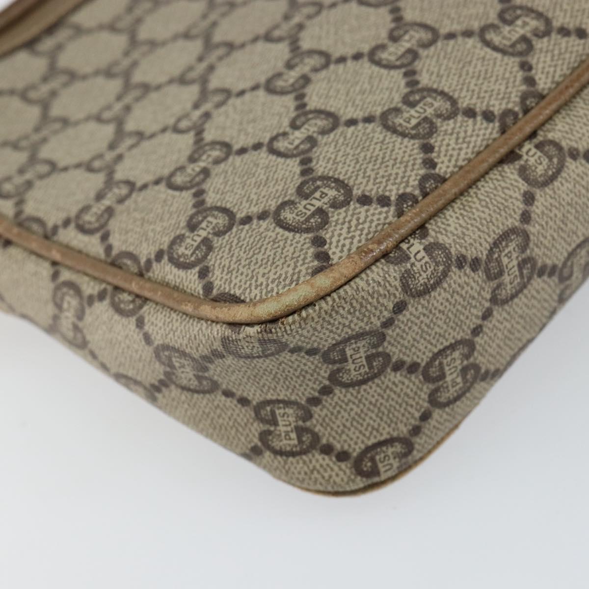 GUCCI GG Plus Supreme Shoulder Bag PVC Leather Beige Gold Auth BA6237