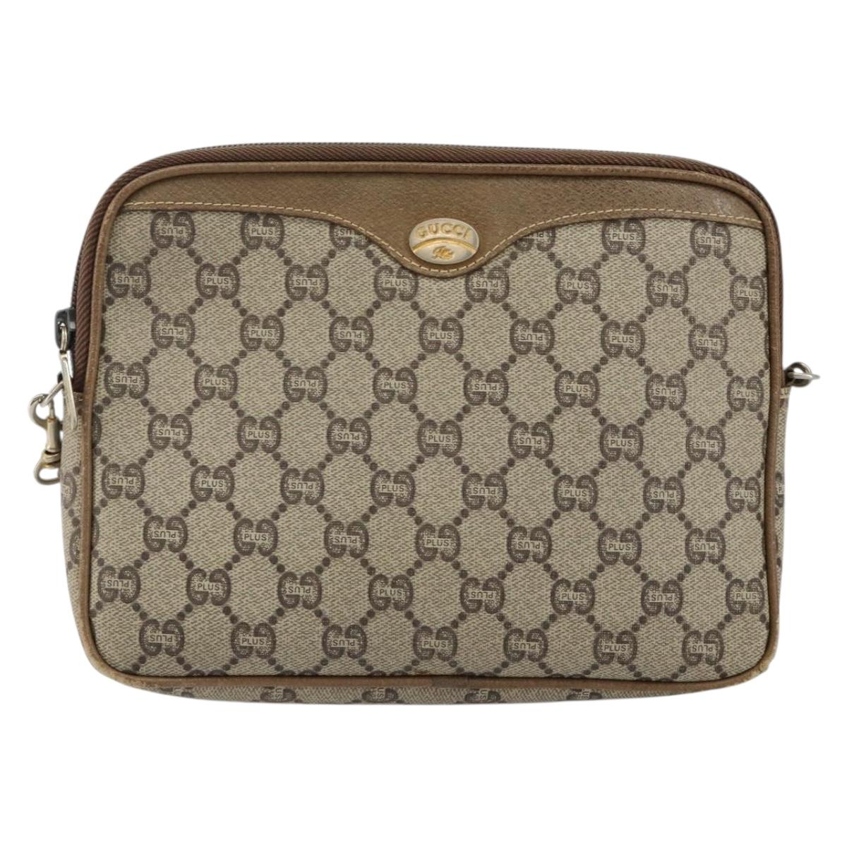 GUCCI GG Plus Supreme Shoulder Bag PVC Leather Beige Gold Auth BA6237