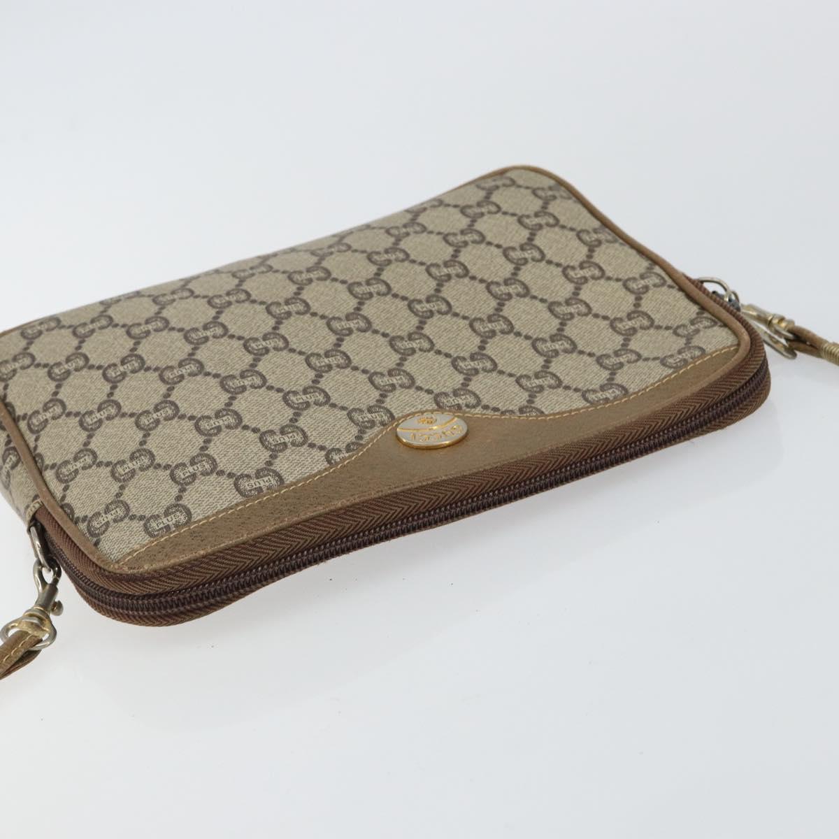 GUCCI GG Plus Supreme Shoulder Bag PVC Leather Beige Gold Auth BA6237